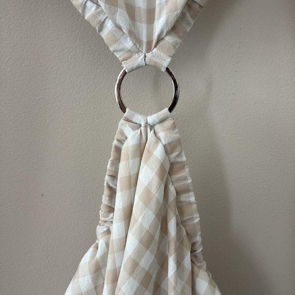 Petal & Pup Beige Cut Out Gingham Dress 100% Cotton Mini Puff Sleeves Size 4 - Picture 5 of 13